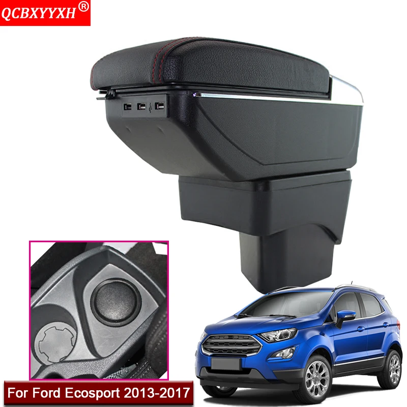 

Car Styling ABS With PU Leather Car Armrest Box Center Console Storage Box Holder Case Accessories For Ford Ecosport 2013-2017