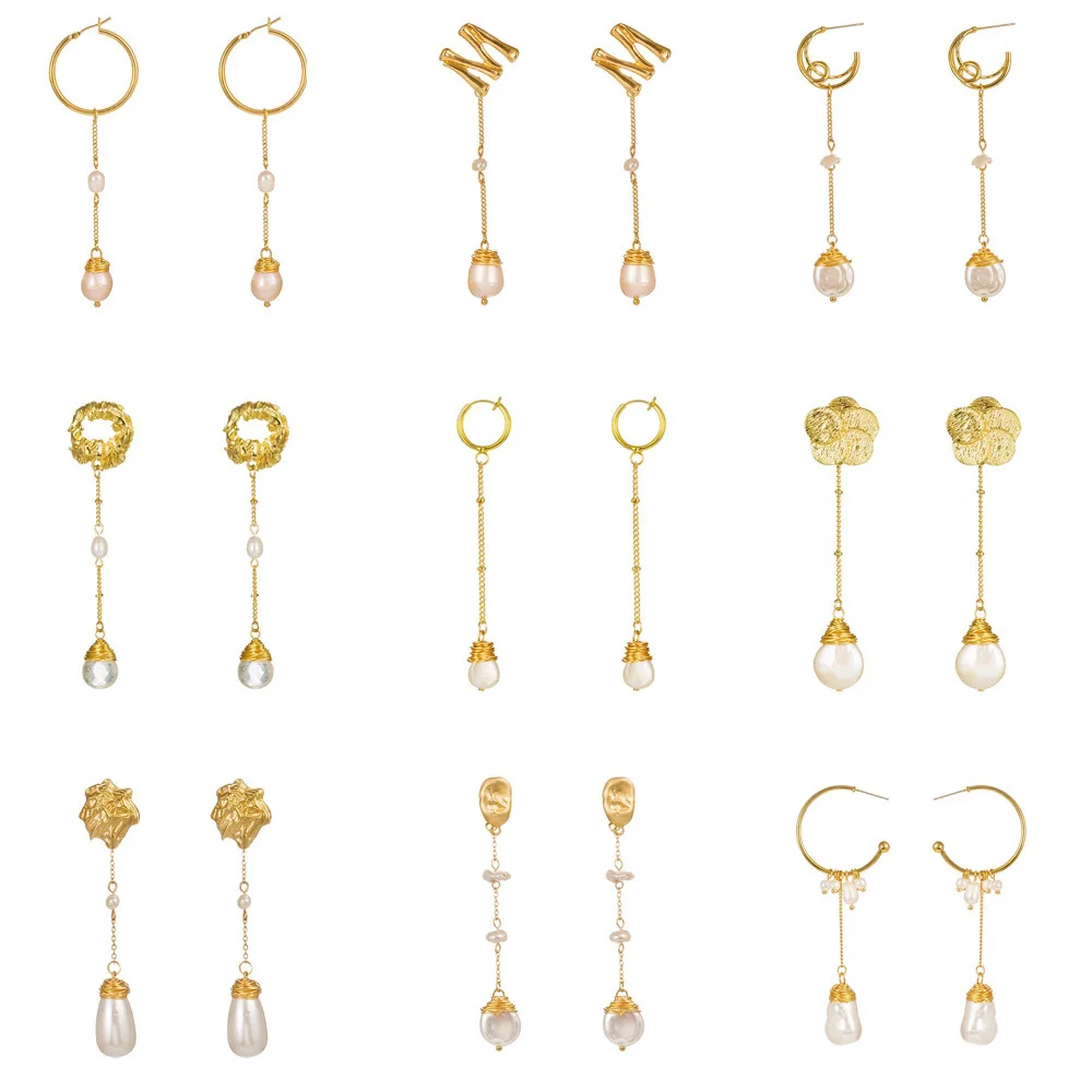 

Double Fair Personality Long Tassel Baroque Pearl Earrings For Women Wedding Handmade Gold-color Jewelry KAE002