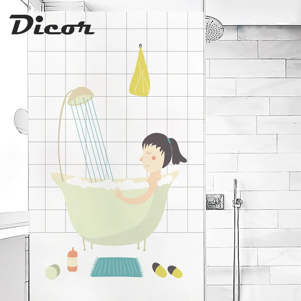 

Simple Lattice Shower Time Cozy Life Series Window Decorative Film No Glue Static Cling Removable Window Film For Bathroom Decal