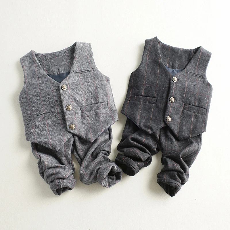 

fashion gentleman Toddler Boy Clothes Formal Kids Autumn Suit Children'S Wear Vest + Trousers Boys Outfit Baby Clothes