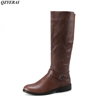 

QZYERAI New arrival in the fall to calf boots riding boots fashion womens shoes zipper low heel European and American sexy style