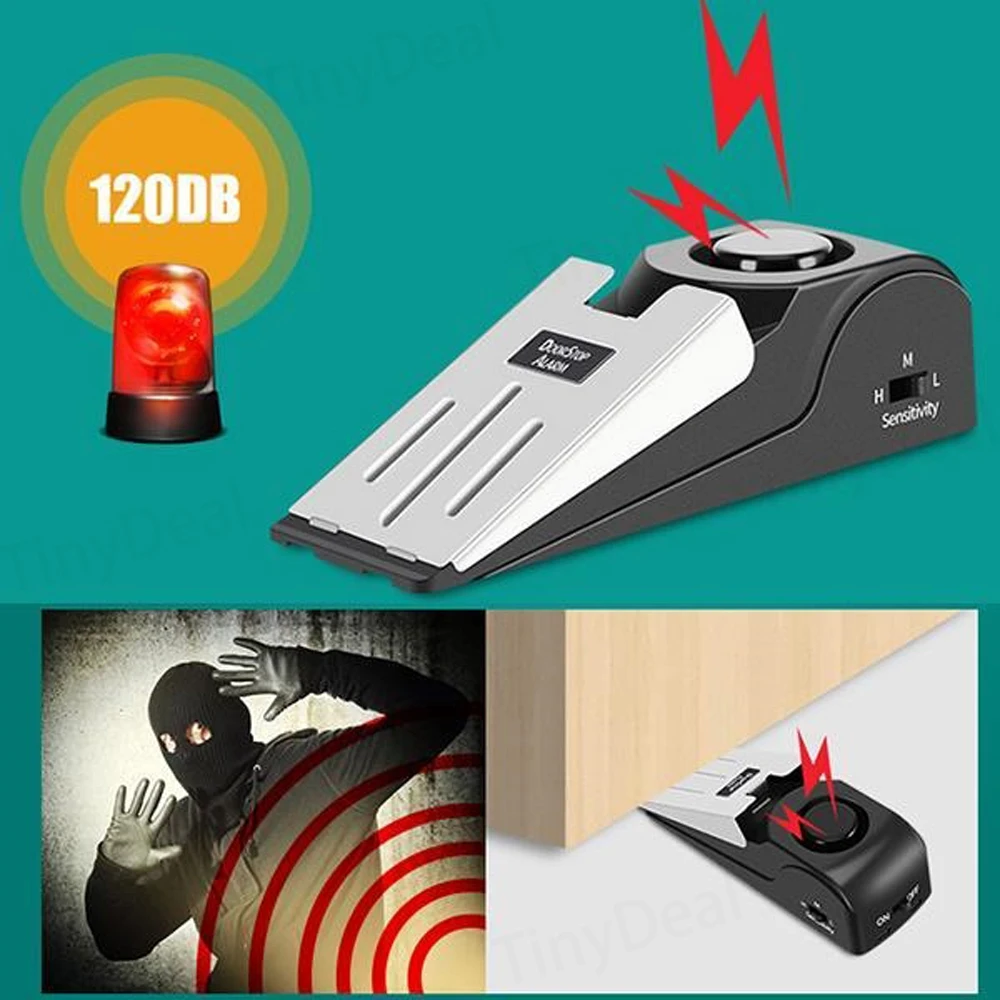 

Household 100dB Mini Size Lightweight Portable Alarm Door Stop Home Doors Wedge Shaped Stopper with 30s Alert