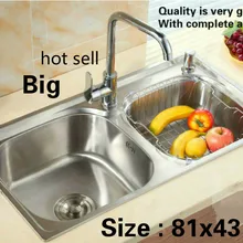 Бытовой Стандартный Большой двойной кухонный паз раковина сделать блюда еда grade304 нержавеющая сталь Горячая 81x43 см