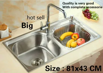 Cheap Free Shipping Household Standard Big Kitchen Double Groove Sink Do The Dishes Food Grade304 Stainless Steel Hot Sell 81x43 CM