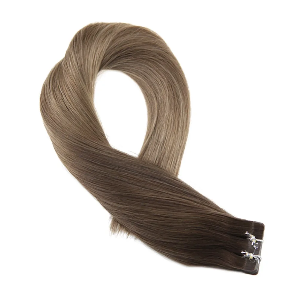 

Moresoo Machine Remy Tape in Human Hair Extension Seamless Hair #4/10/16 Brown Fading to Blonde Skin Weft Brazilian Hair 2.5g/Pc