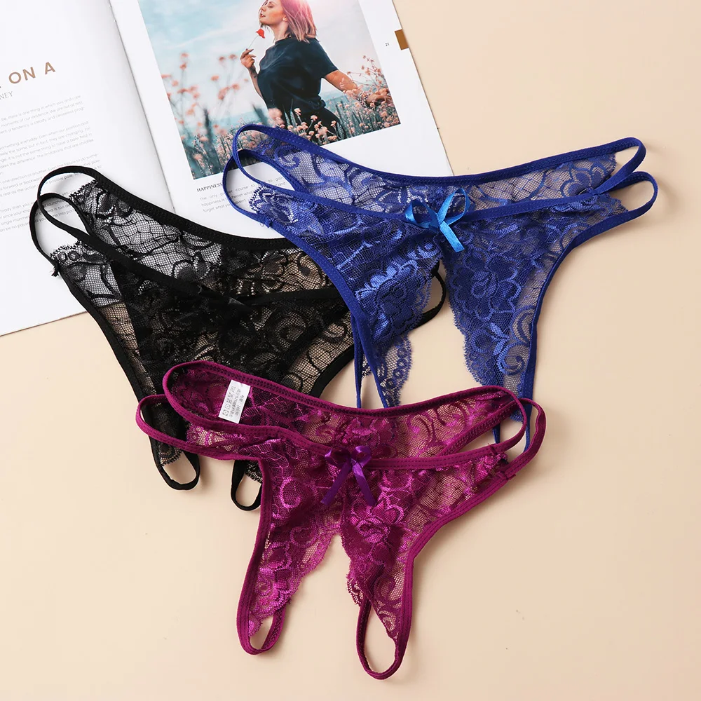 

New Sexy Crotchless Briefs G-string Women T-back Panties Thongs Sexy Lace Open Crotch Lingerie Knickers Erotic Bandage Underwear