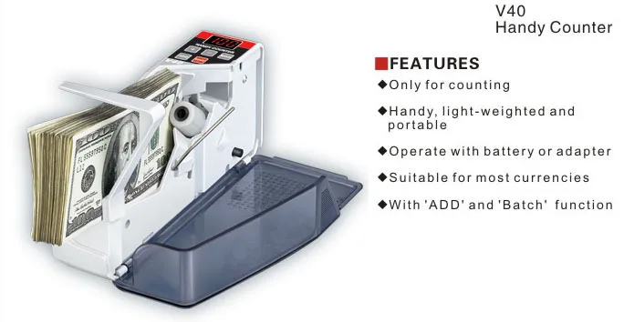 

Fast freeship V40 Mini Portable Handy Bill Counter Cash Money All Currency Counter Counting Machine