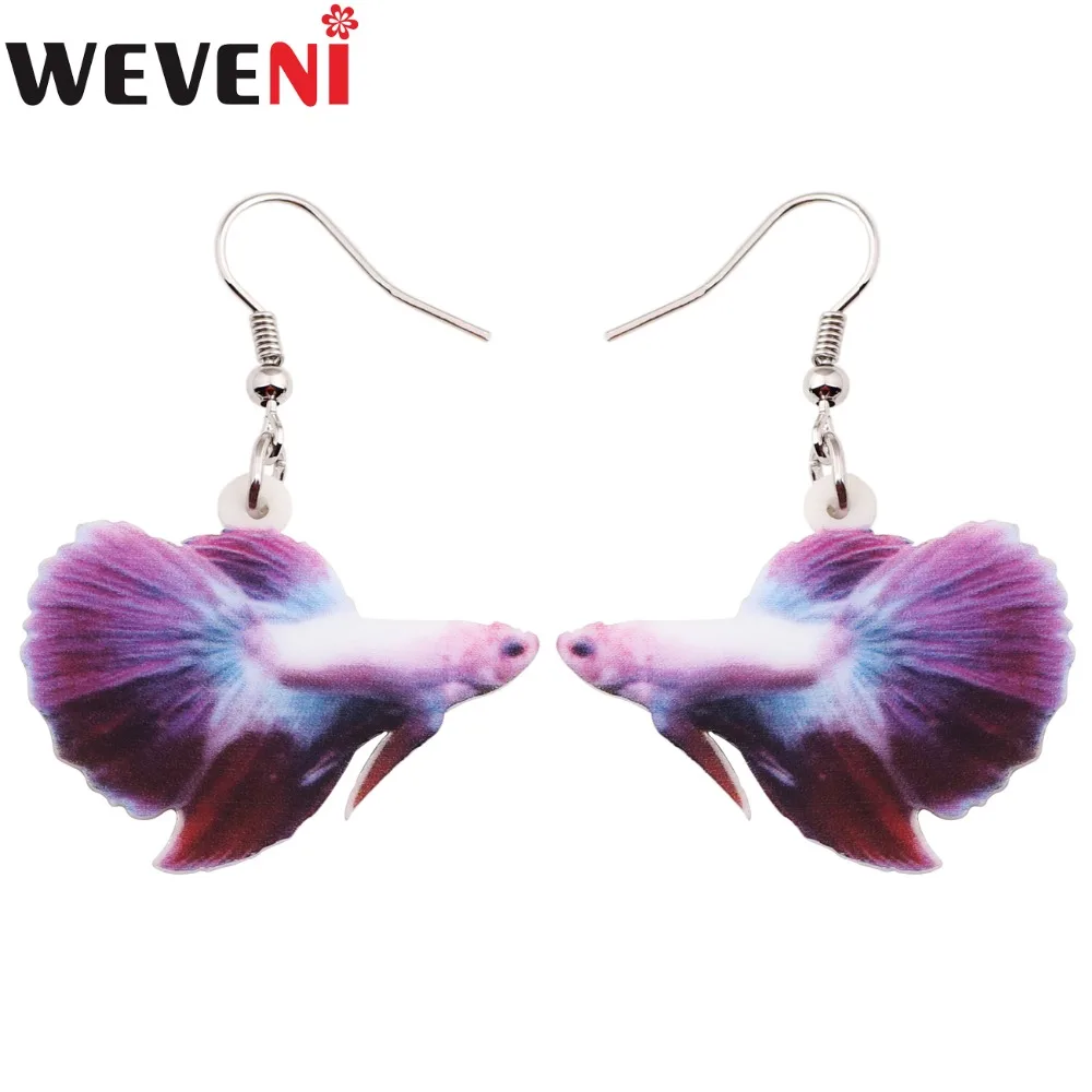 

WEVENI Acrylic Drop Dangle Fighting Fish Long Earrings Anime Trendy Ocean Wholesale Animal Jewelry For Women Girl Accessories