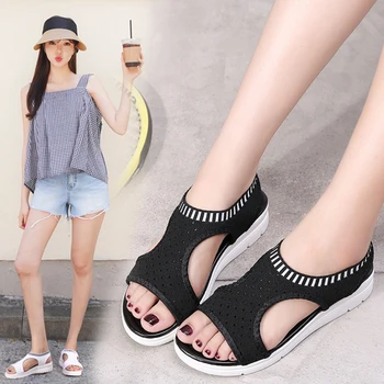 

2019 Women Sandals Fashion Breathable Comfort Shopping Ladies Sandals Summer Shoes wedge Black White Sandal Shoes