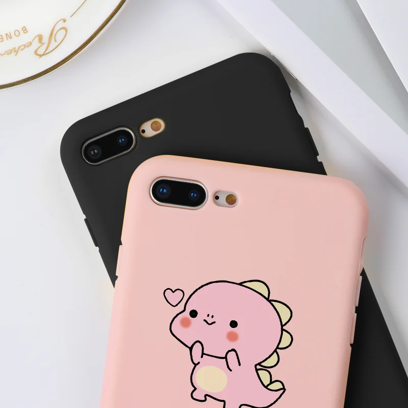 Чехол для пары из ТПУ для iPhone X XS Max XR 6 6S 7 8 Plus черный розовый матовый Силиконовый мягкий красочный милый чехол с динозавром для iPhone 7