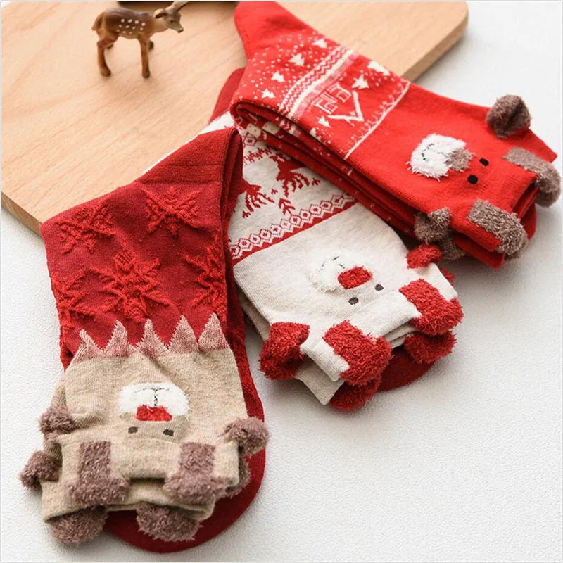 Лидер продаж! Для женщин носки 3D Рождественский олень носки в подарок осень-зима дамы Повседневное милые носки женские носки с мультяшным