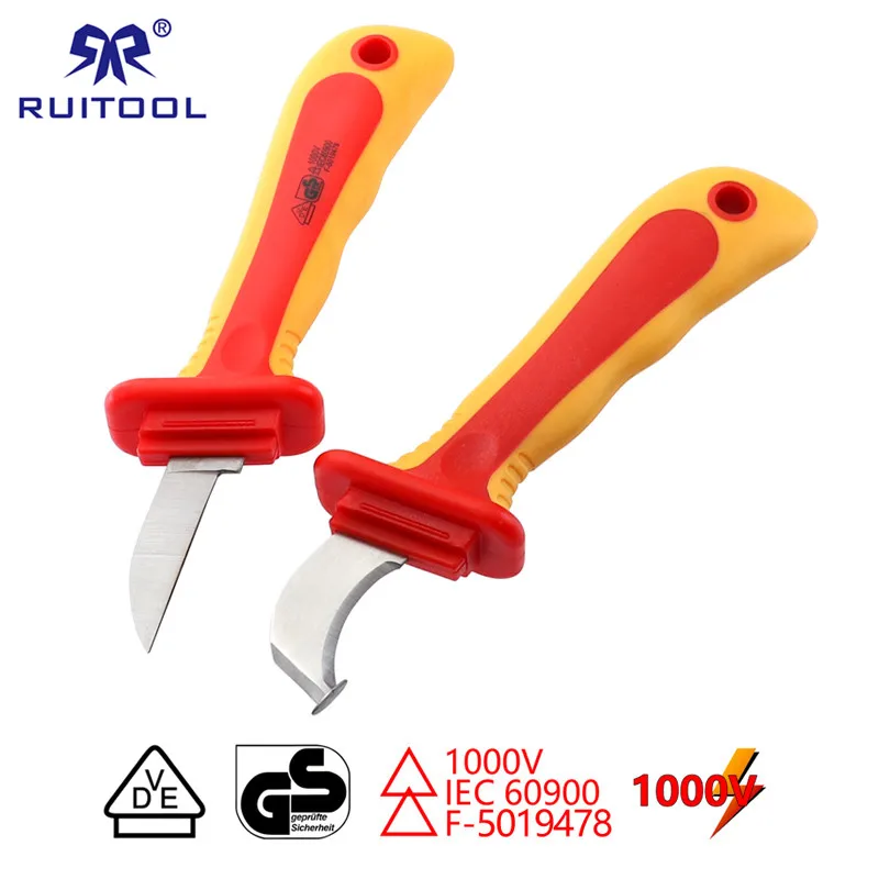 

Insulated Electrician Knife VDE 1000V Cable Stripping Knife Straight Curved Hook Fixed Blade Wire Stripper Tools For Electrician