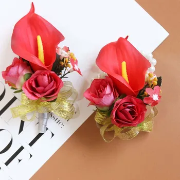

Elegant Rose Boutonniere For Party Wedding Boutonniere Pin Bridal Wrist Corsage Bridesmaid Bracelet Hand Flower Wedding Corsages