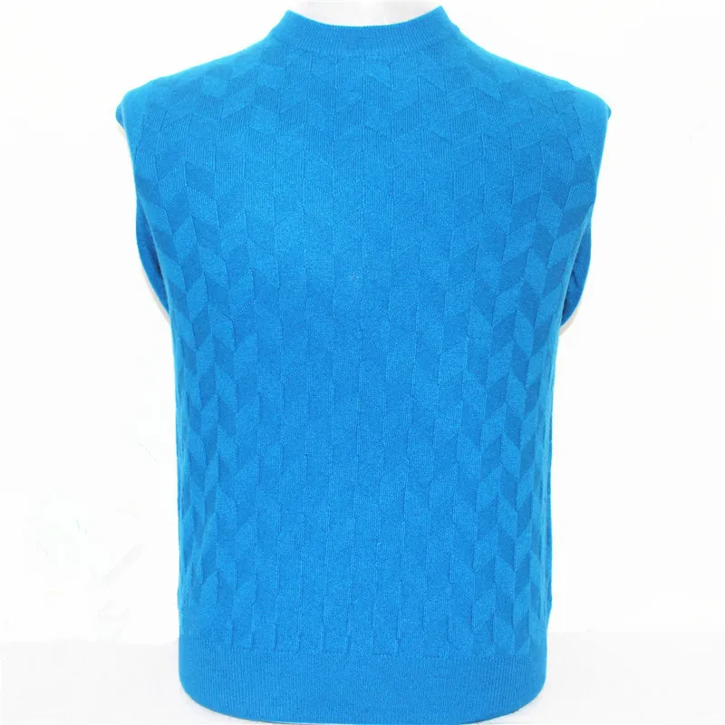 100% козья кашемира темно плед вязать Мужчины Модный пуловер свитер половина высокий воротник синий 3 вида цветов S/3XL
