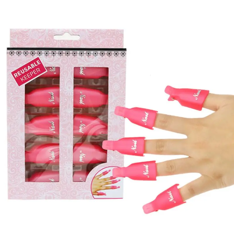 

10Pcs/Set Plastic Nail Art Tips Soak Off Cap Clip UV Gel Polish Remover Wrap Cleaner Fingernails Toenails Manicure Pedicure Tool