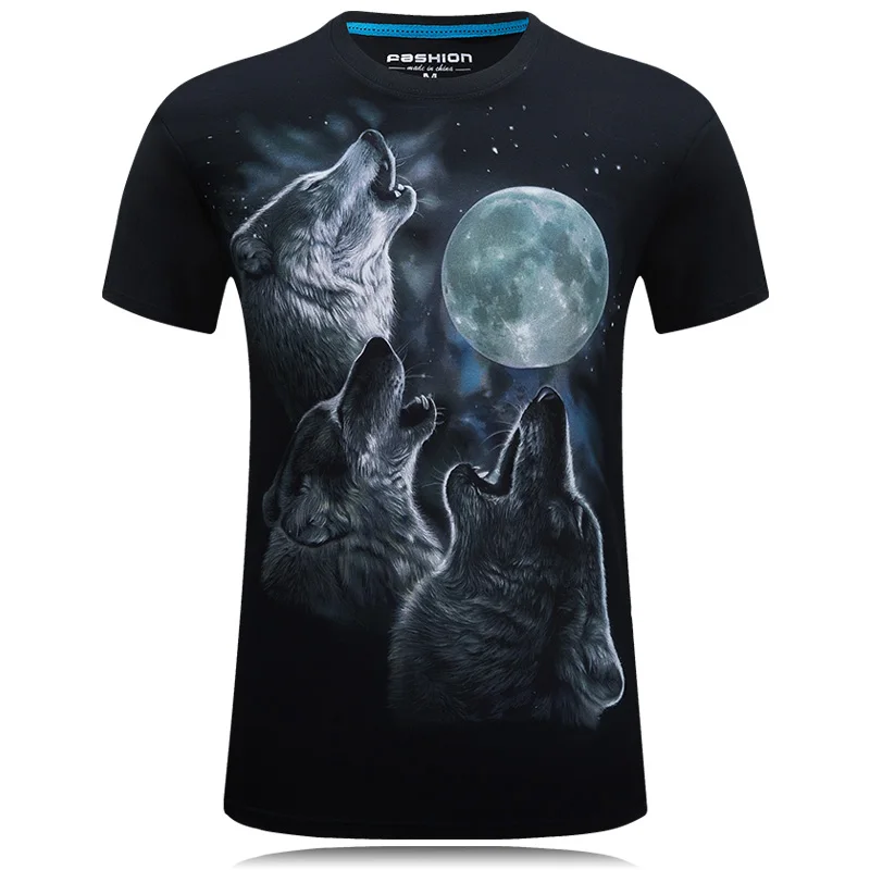 Цельная Мужская футболка с 3D принтом волка, хлопковые Забавные футболки унисекс, футболка homme, брендовая одежда, летний топ, camisetas hombre - Цвет: black