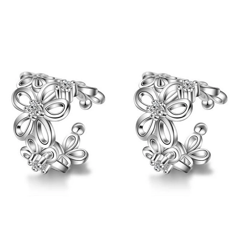 

JEXXI Fashion Crystal Butterfly Flower Clip Earring Ear Cuff Earring Cuff Punk Small Flower Hollow Charm Clip Earrings Wholesale