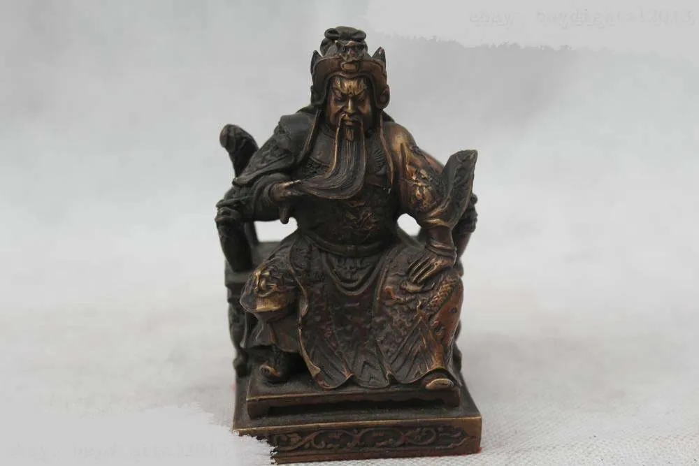 

DS DS 4"Chinese Folk Copper Seat General Guan Gong Yu Warrior God Statue Sculpture