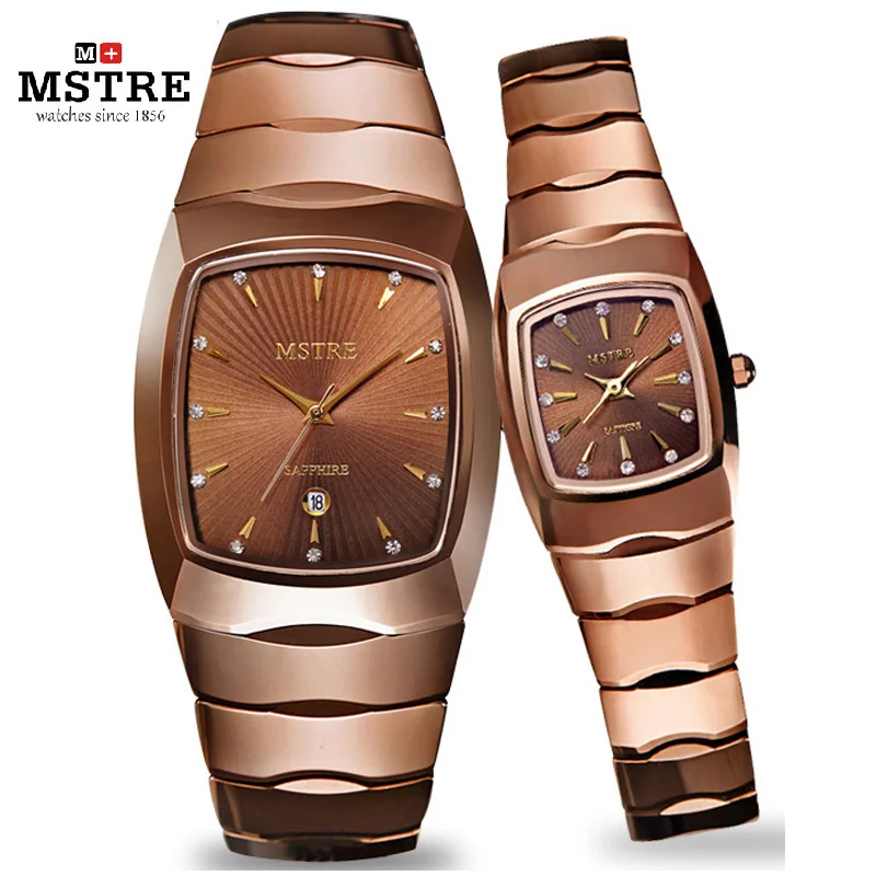 Brand MSTRE 1 Pair Tungsten Steel Fashion Luxury Casual Lovers Watch Quartz Diamond Men Women Wrist