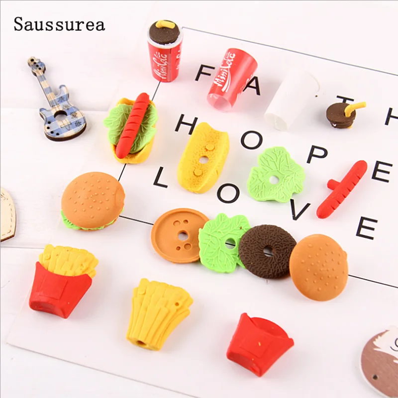 

4 Pcs / set Cute Kawaii Food French Fries Hamburger Hot Dog Eraser Office Rubber Correction Supplies stationery