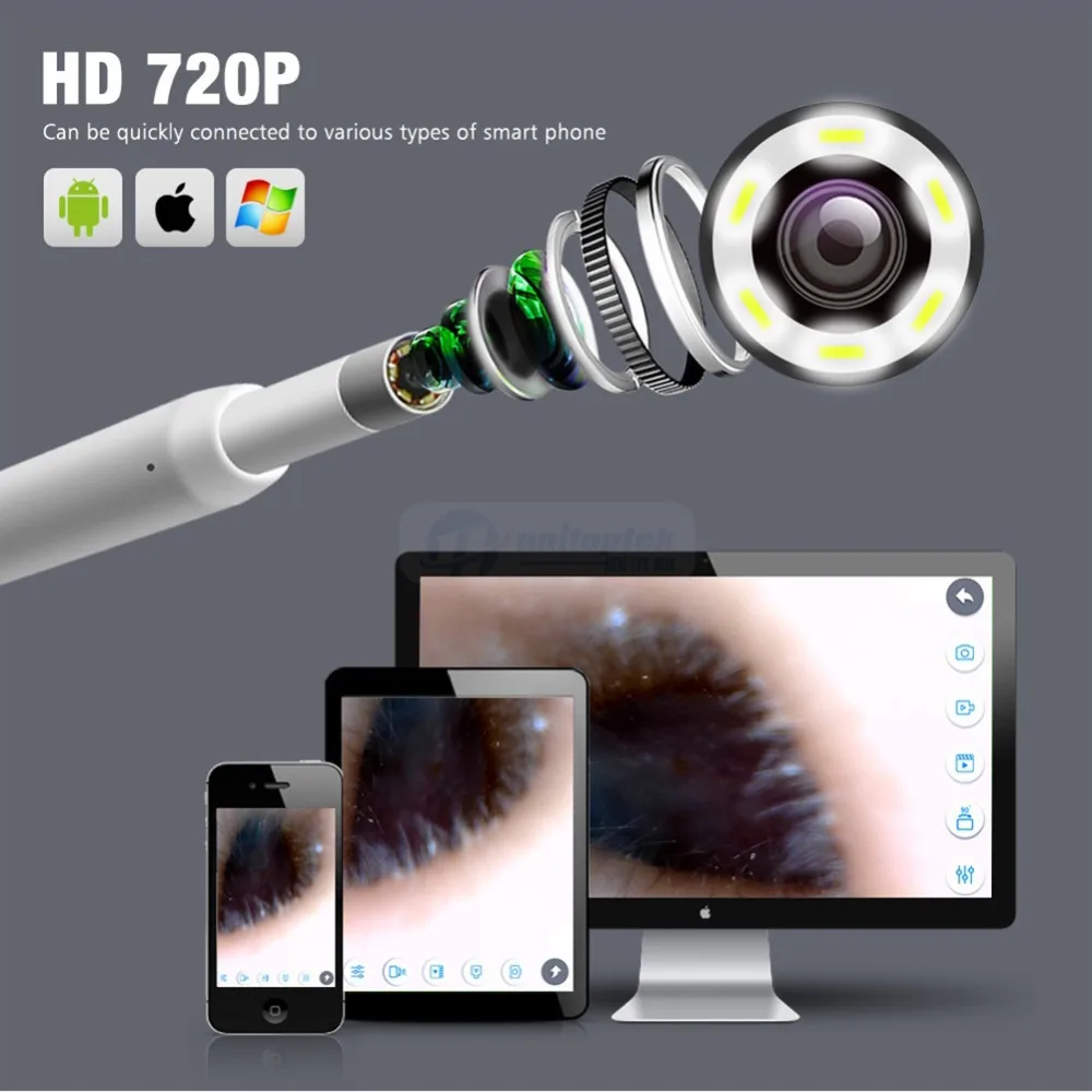 720P беспроводной WIFI эндоскоп для очистки ушей 2 М HD визуальная ложка инспекция
