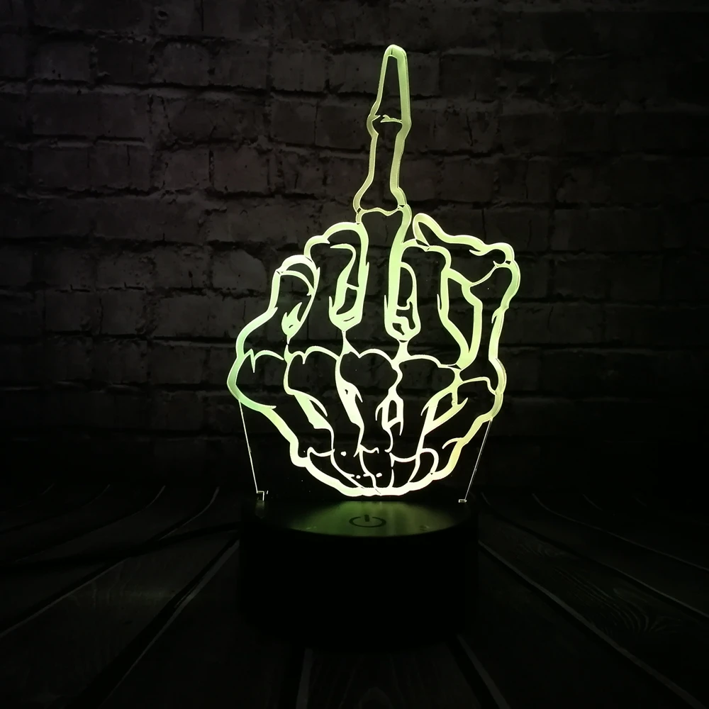 Крутой череп средний палец 3D USB светодиодный светильник поп рок музыка домашний