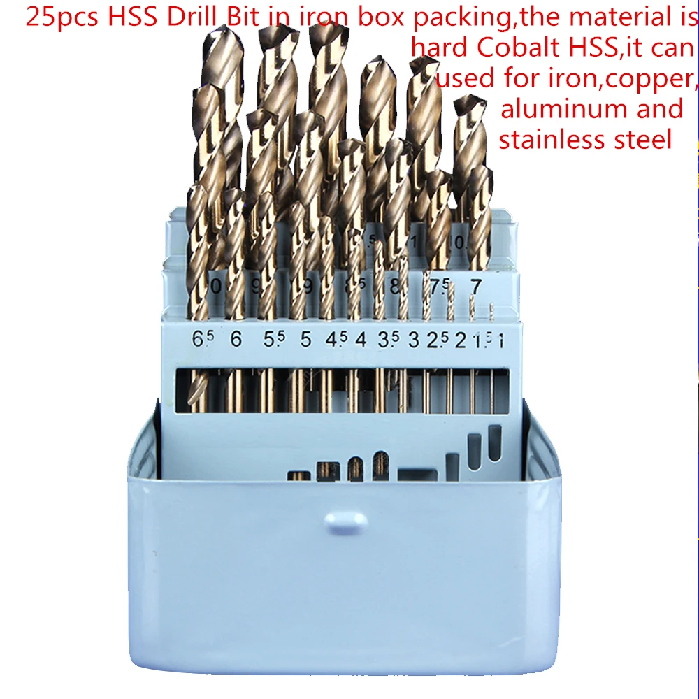 Wholesale 25pcs/lot Hard Tungsten Cobalt HSS Drill Bit 1mm 13mm for