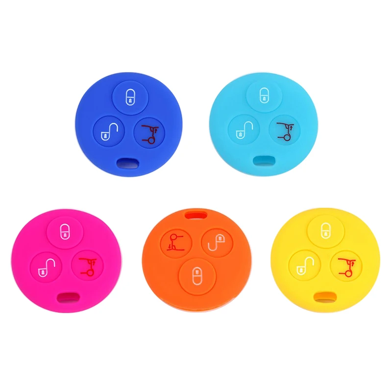 

PREISEI Red Black Purple Blue Green 3 Button Silicone Car Key Cover For Benz Smart Remote Key Protector Bag