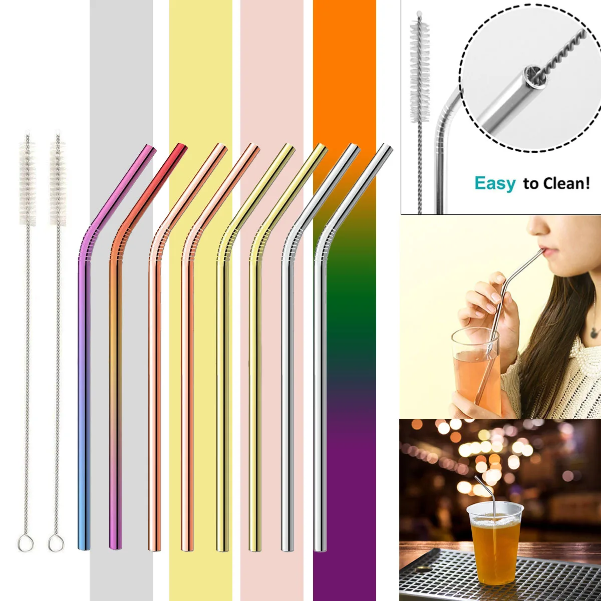 

10pcs Stainless Steel Curved Straw / Straight Straw Drinking Straw With Cleaner Brush Tools Set Party Bar AccessoryFor YETI