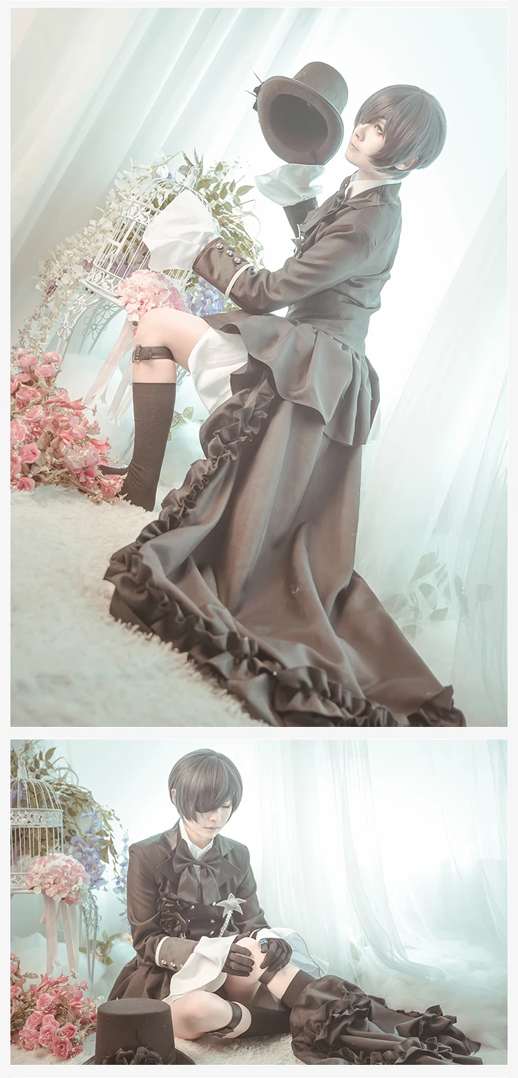 Ciel Phantomhive Cos Хэллоуин вечерние японский смокинг аниме платье мужские и женские сапоги для косплея Темный Дворецкий Косплей Kuroshitsuji Костюм