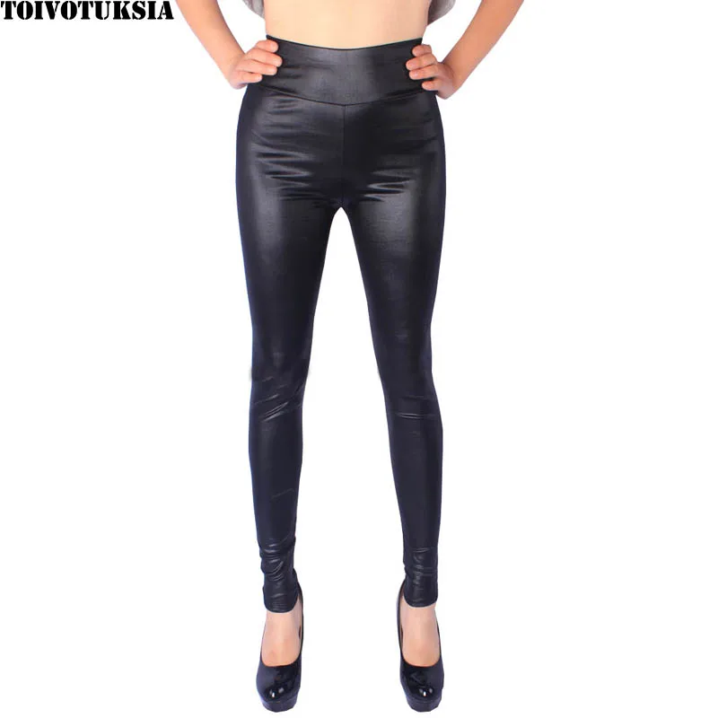

TOIVOTUKSIA Women Fashion Thin Black PU Leather Leggings Pants For Female Plus Size 4XL Sexy Stretch Slim Skinny Legging