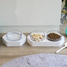 Прозрачная Шестигранная миска для собак, простая миска для домашних животных, водопроводная чаша для защиты шейки, двойная чаша для кошек и маленьких собак