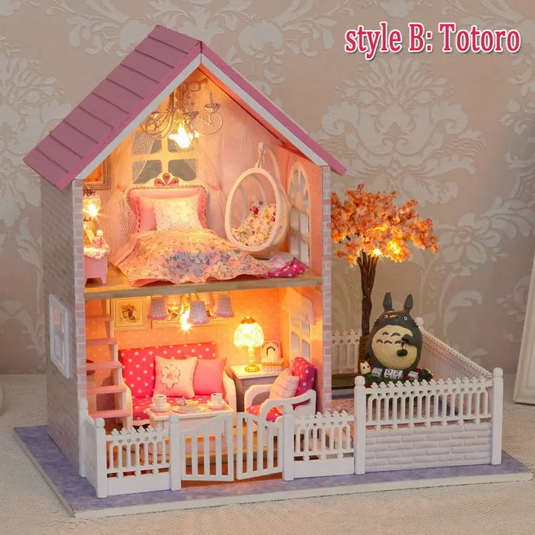 DIY большой кукольный дом Миниатюрный Кукольный домик Модель розовые вишни С Пылезащитным покрытием деревянные игрушки Девочка День рождения Рождественский подарок - Цвет: Totoro
