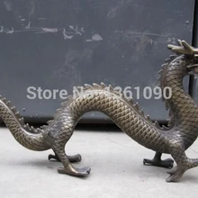 XD 00235 Китайская народная коллекция Старый Бронзовый Медь сделано миф Лаки Fly Дракон Статуя