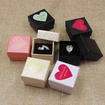 

30pcs per lot 4*4*3cm Fashion High Quality Paper Ring Boxes gift box with sticker label decoration jewerly box for ring