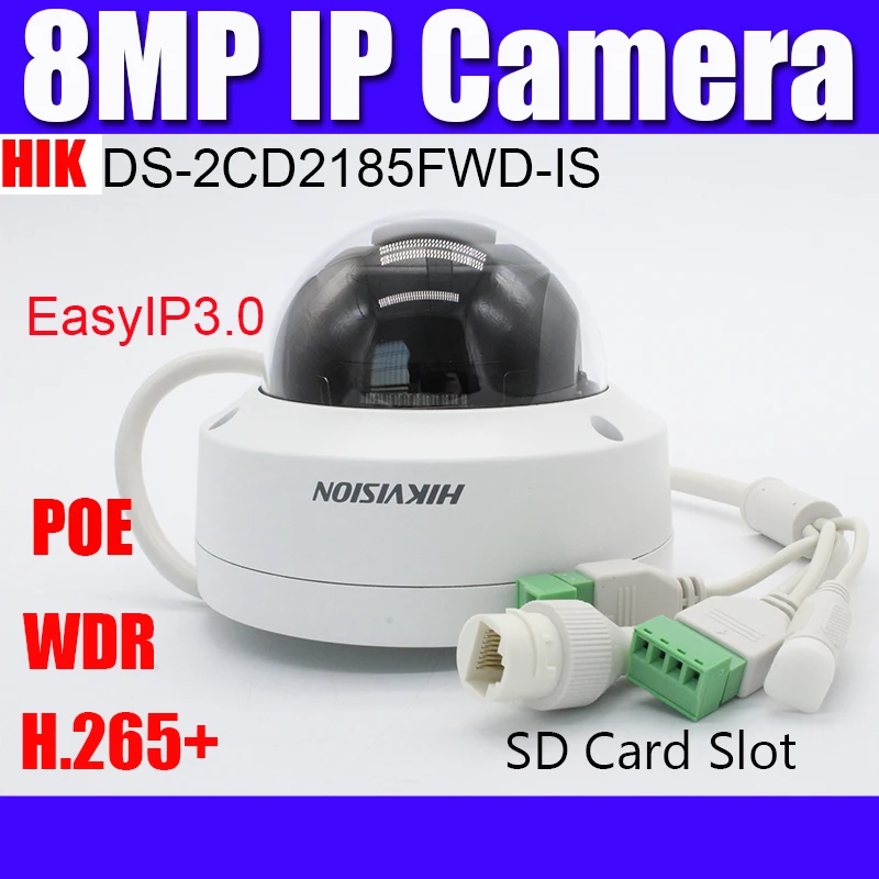 Версия для зарубежных HIK DS-2CD2185FWD-IS 8MP Сетевая купольная IP камера безопасности камера cctv с Интернетом EZVIZ ИК H.265+ 8 Мп WDR ip-камера