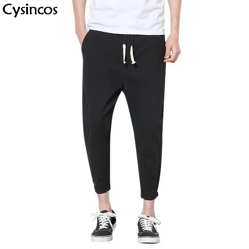 

Cysincos New Spring Autumn Man Linen Pencil Pants Casual Lightweight Elastic Waist Male Jogger Cotton Trousers pantalones hombre