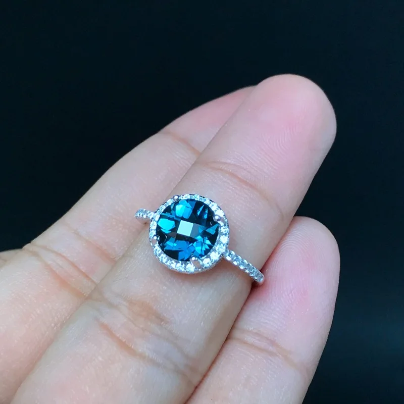KJJEAXCMY бутик ювелирных изделий 925 с инкрустацией, из чистого серебра натуральный Лондонский Голубой топаз Круглый Ювелирное кольцо для