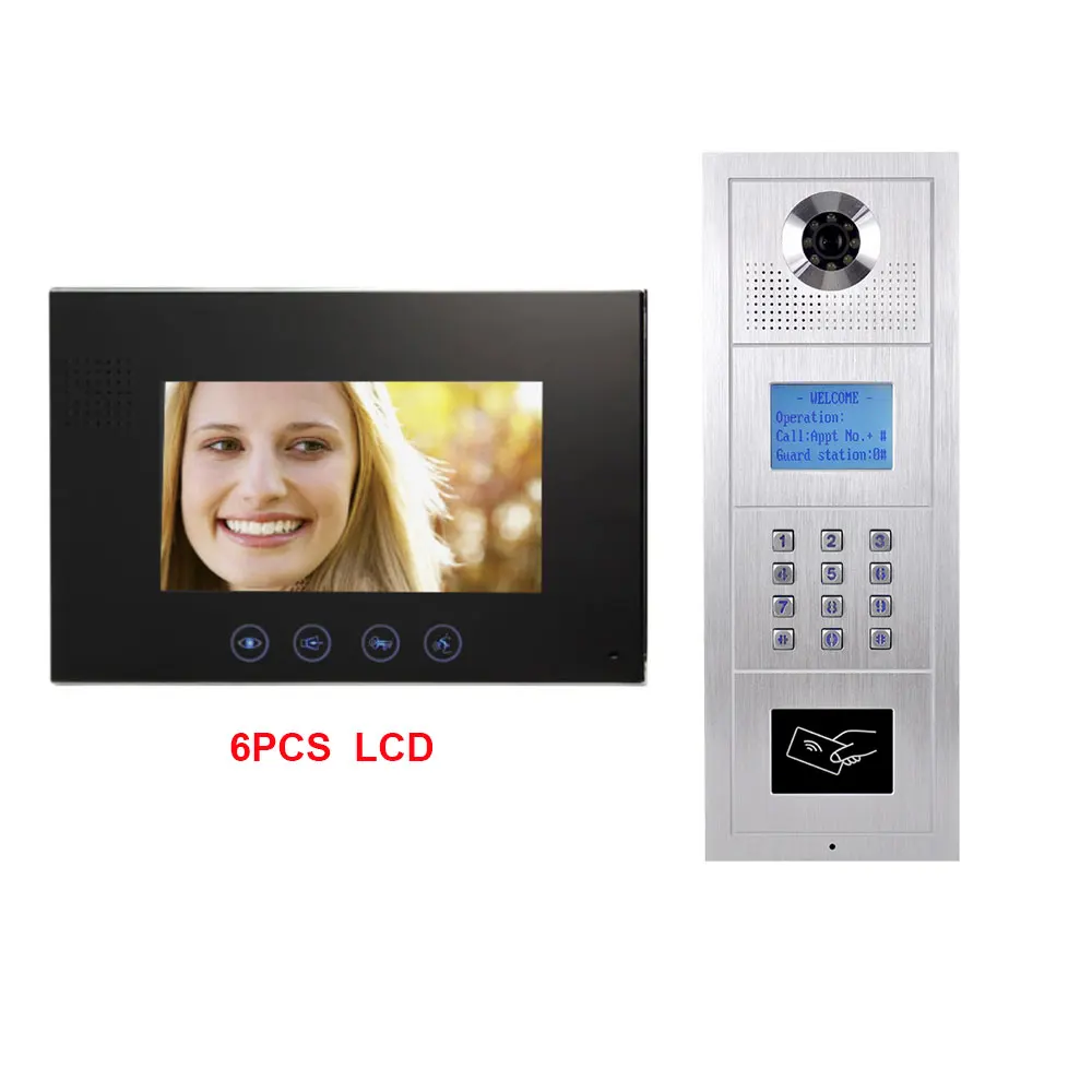 7 inch LCD Monitor Alloy Color HD IP55 Waterproof Camera Digital Multi-Apartment Building Video Doophone Intercom System 6 LCD