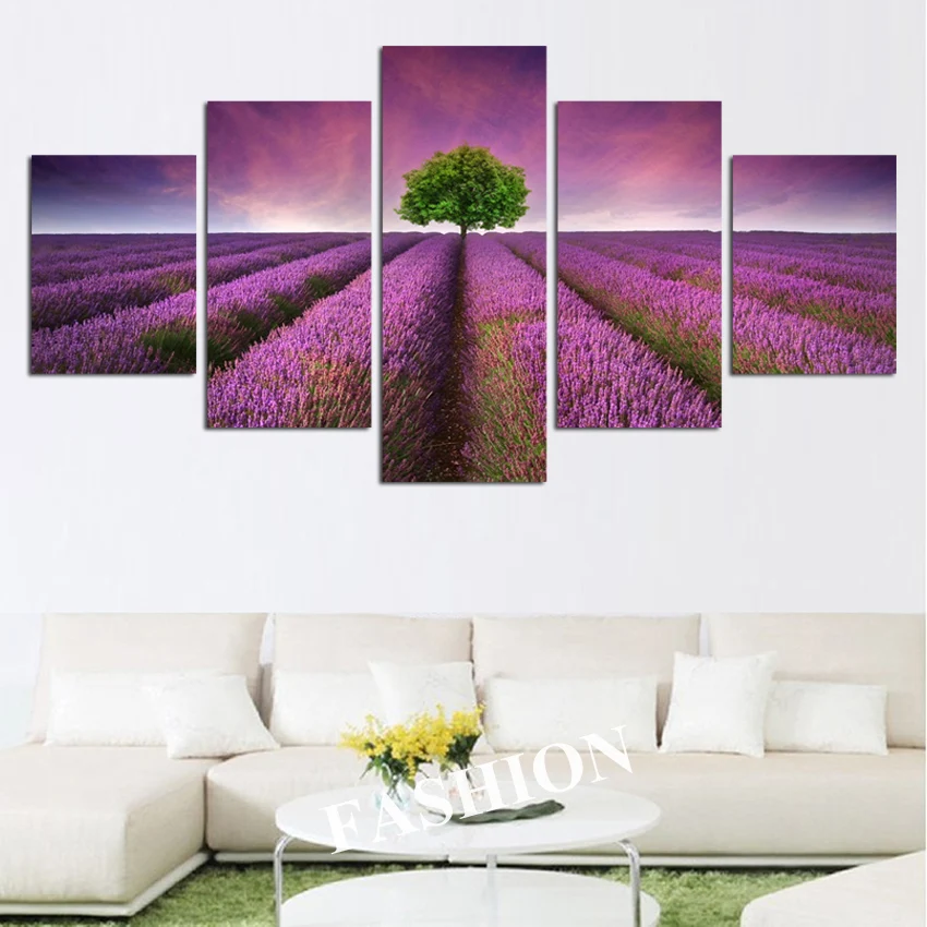 5 шт. модульные картины из Прованса лаванды без рамки|canvas painting|home decorflower canvas |