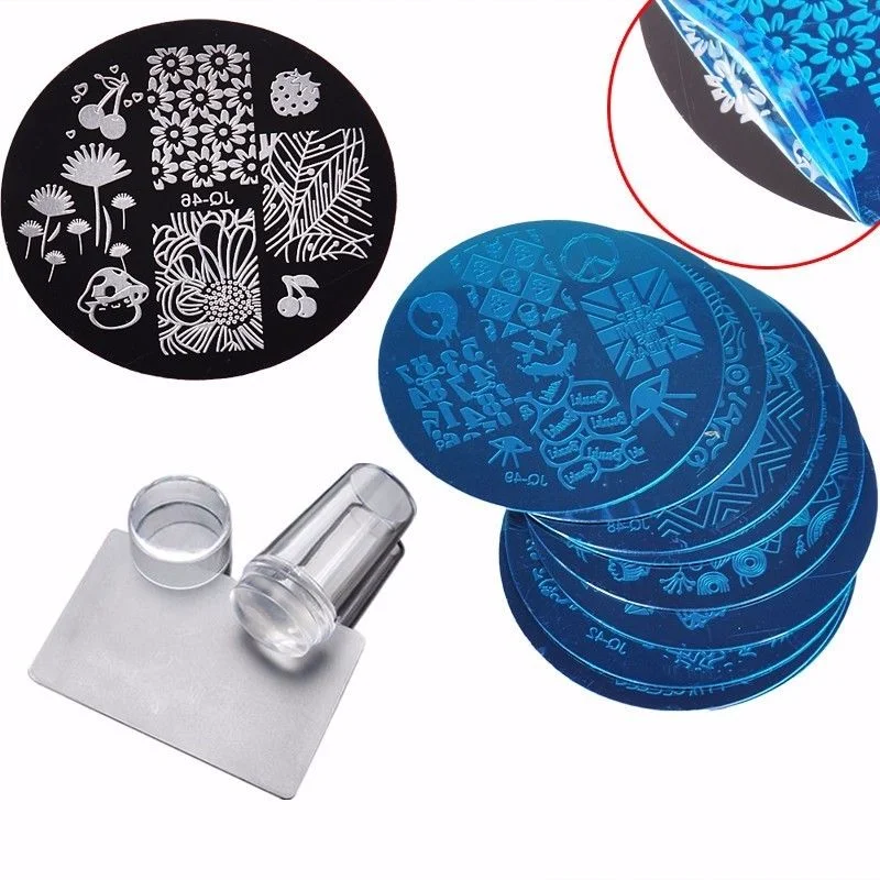 

10Pcs Nail Plates +1 Stamper Nail Art Image Stamp Stamping Plates Manicure Template Tools Clear Jelly