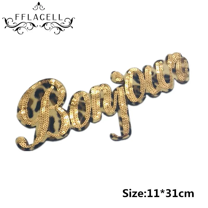 

FFLACELL English alphabet leopard sequin patch clothes Sew On Patches for clothes DIY Patch Applique Bag Clothing Coat Jeans