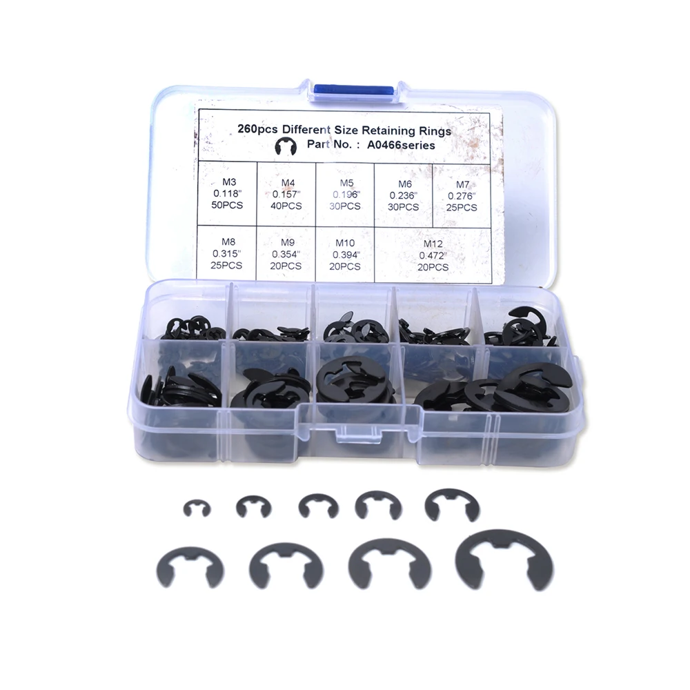 Car Retainer 260Pcs/set External Snap Ring Assortment Kit Set Circlip 10 Sizes Retaining Ringin