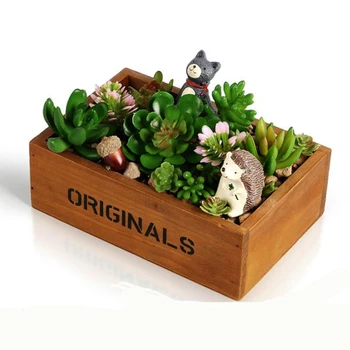 

Desktop Jewellery Cosmetics Storage Box Wooden Fleshy Succulent Planting Flower Pot Box Rectangle Garden Pot