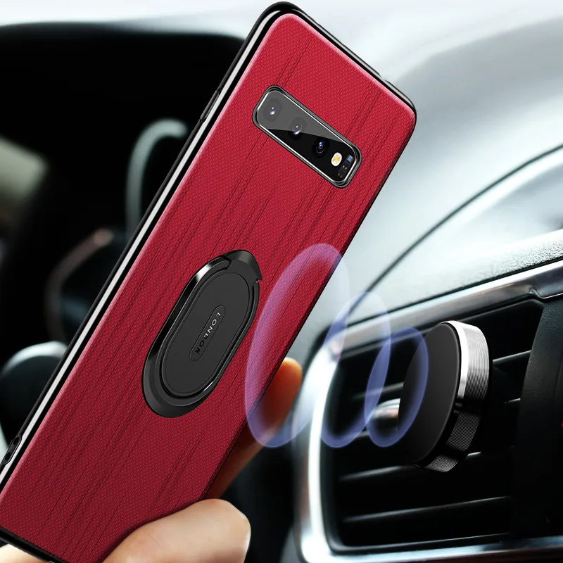 

Magnetic Finger Ring Case For Samsung Galaxy S10 S10 Plus S10+ Car Holder Invisible Bracket Stand Cover Skinned Leather Case