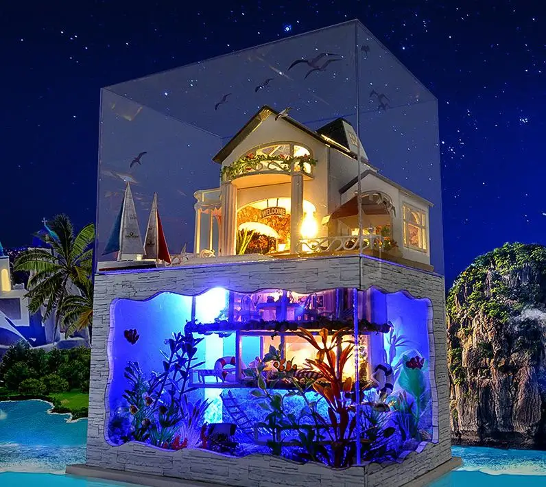 Diy кукольный домик для мальчика и девочки DIY деревянный кукольный домик со светодио дный подсветкой Diy мебель наборы DIY подарок ремесла игрушки для Рождества