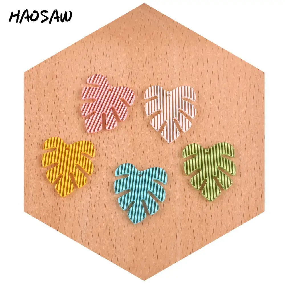 

HAOSAW 25*28MM 6Pcs/Lot Solid Leaf/Neon Stripe Color/Acetic Acid Charm/DIY Jewelry/Jewelry Accessory/HandMade/Earring Findings