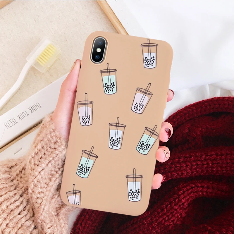 

JAMULAR Cartoon Milk Tea Pattern Phone Case For iPhone X XS MAX XR 7 6 6s Plus Funny Soft Silicone Back Cover For iPhone 8 Shell