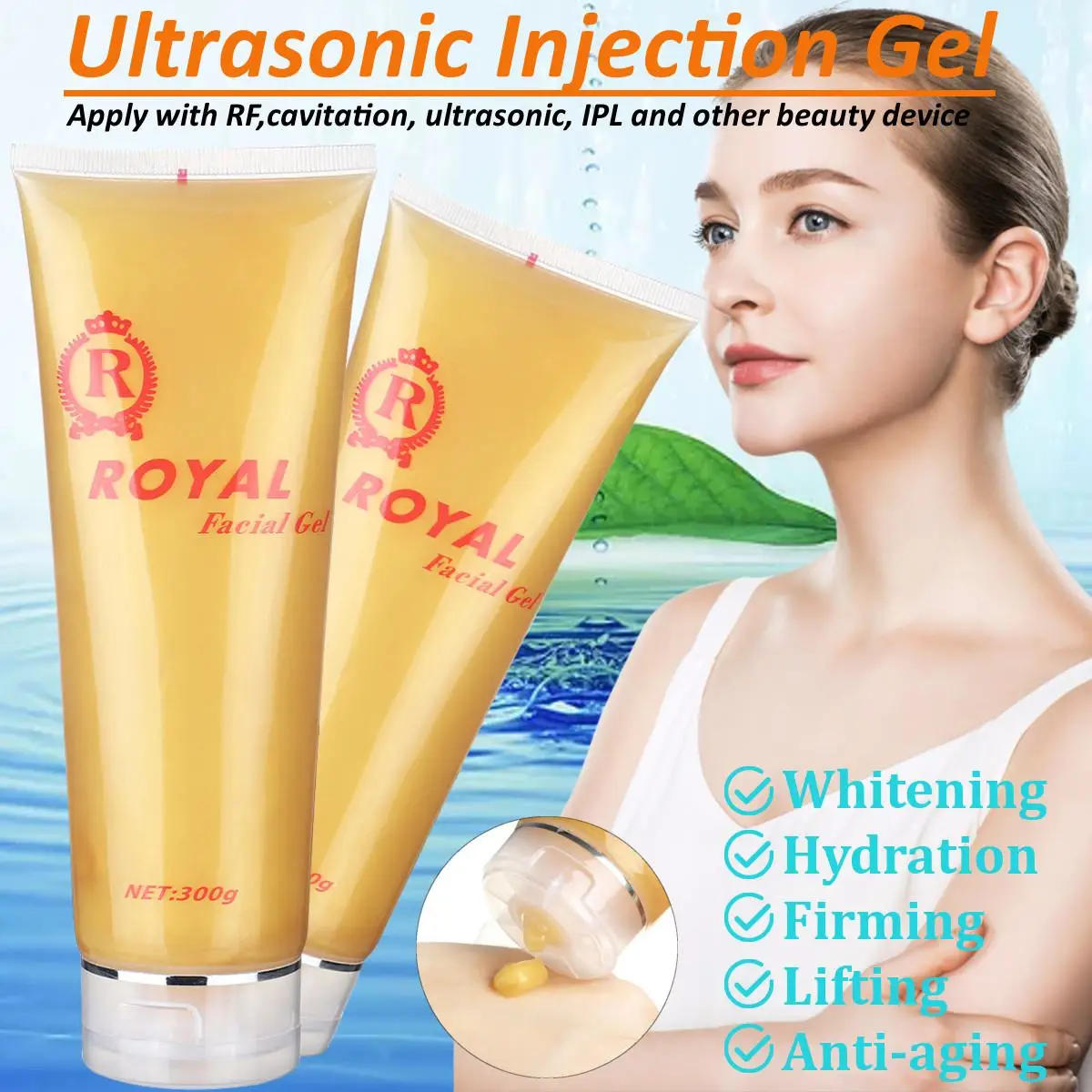 

300ml Ultrasonic RF Machine Moisturizing Cream Inject Gel Massager Beauty Device Face Lifting Tighten Rejuvenation Body Slimming