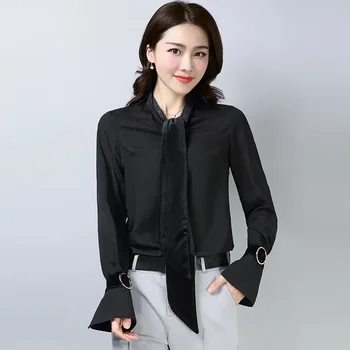 

Fashion women temperament comfortable soft shirt new arrival autumn korean OL work style simple solid black sweet basic shirt